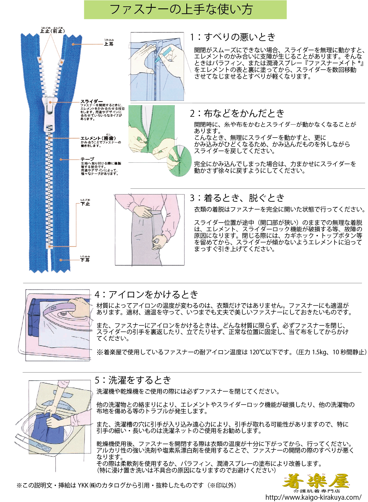 介護用品　日本製　ファスナーロンパースの上手な使い方の写真です。