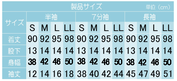 介護用品　日本製　紳士認知症つなぎロンパース介護肌着半袖と七分袖サイズの写真です。