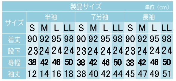 介護用品　日本製　紳士認知症つなぎロンパース介護肌着半袖と七分袖サイズの写真です。